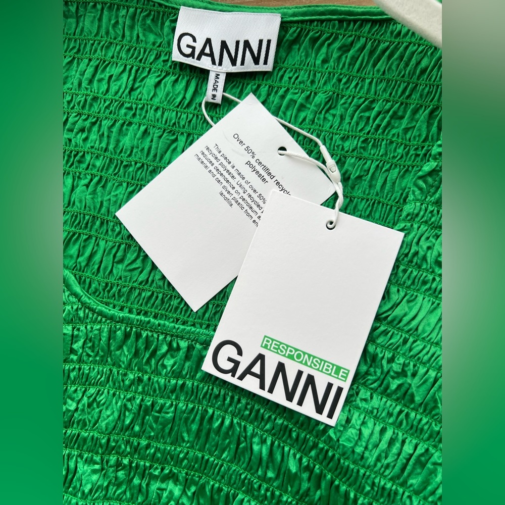 GANNI Green Ruched crop top Size 36 New - Picture 13 of 14